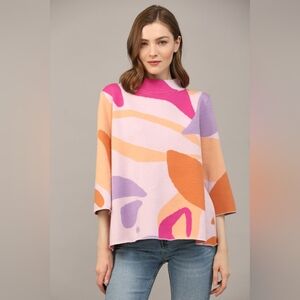 Abstract Mock Neck Sweater in Lilac Multi